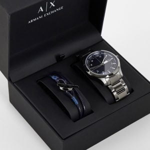 Armani Exchange - Gåvoset med klocka och armband för män, AX7127-Grå