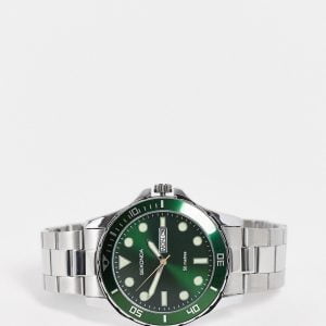 Sekonda - Armbandsklocka med grön urtavla, för män-Silver