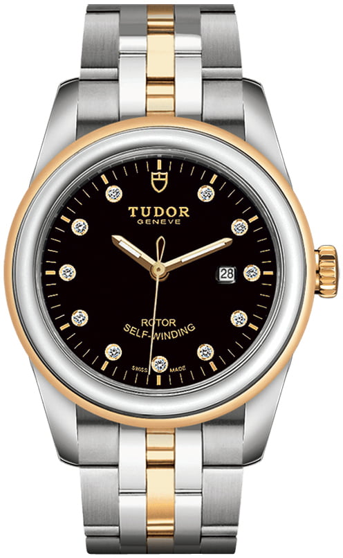 Tudor Glamour Date Damklocka 53003-0008 Svart/Gulguldtonat stål Ø31
