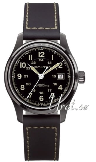 hamilton khaki field automatic herrklocka h70585733 svart läder ø40 mm