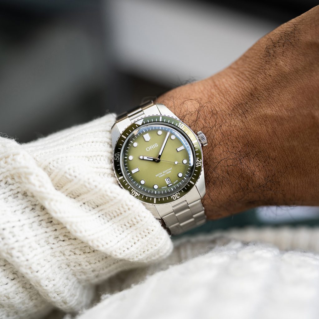 oris diver 65 forest green wristshot