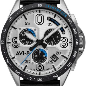 AVI-8 Herrklocka AV-4077-01 P-51 Mustang Silverfärgad/Läder Ø43 mm