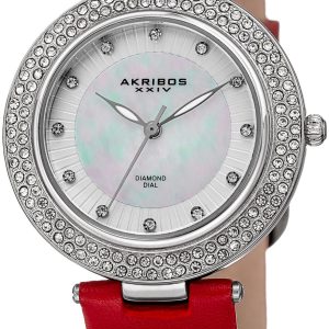 Akribos XXIV Damklocka AK1008RD Diamond Vit/Läder Ø36 mm