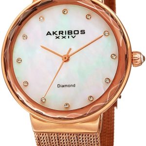 Akribos XXIV Damklocka AK1009RG Diamond Vit/Roséguldstonat stål