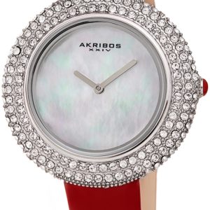 Akribos XXIV Damklocka AK1049RD Crystal Vit/Läder Ø36 mm