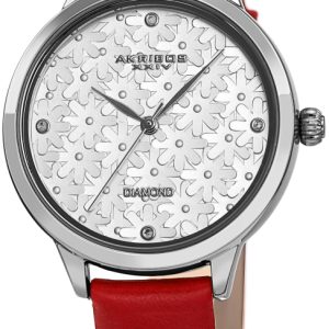 Akribos XXIV Damklocka AK1051RD Diamond Silverfärgad/Läder Ø34 mm