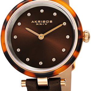 Akribos XXIV Damklocka AK1052BR Crystal Brun/Läder Ø34 mm