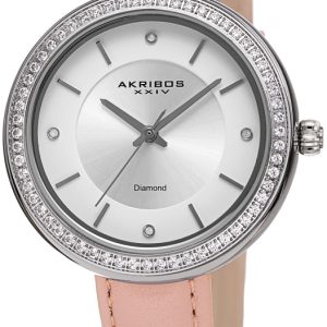 Akribos XXIV Damklocka AK1067PK Diamond Vit/Läder Ø35 mm