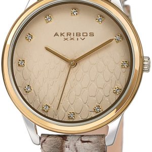 Akribos XXIV Damklocka AK1115TTG Crystal Champagnefärgad/Läder Ø35