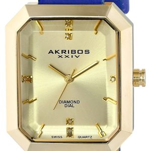 Akribos XXIV Damklocka AK749BU Diamond Gulguldstonad/Läder