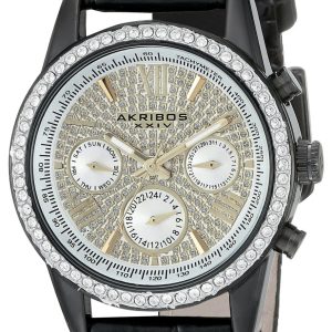 Akribos XXIV Damklocka AK871BK Crystal Silverfärgad/Läder Ø36 mm