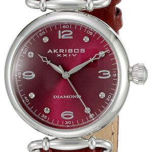 Akribos XXIV Damklocka AK878BUR Diamond Röd/Läder Ø35 mm