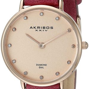 Akribos XXIV Damklocka AK882PK Diamond Roséguldstonad/Läder Ø28 mm