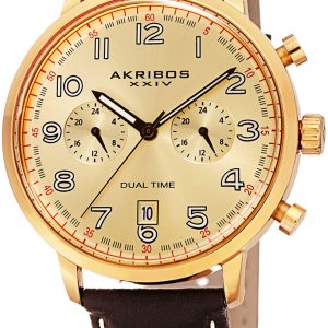 Akribos XXIV Herrklocka AK1023YGBR Gulguldstonad/Läder Ø42 mm