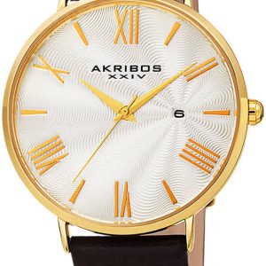 Akribos XXIV Herrklocka AK1041YGBR Waves Vit/Läder Ø42 mm