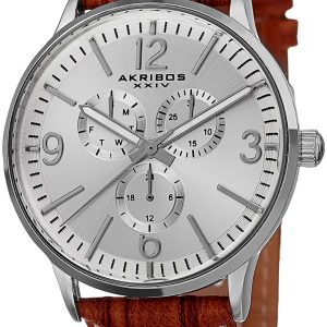 Akribos XXIV Herrklocka AK769BR Silverfärgad/Läder Ø43 mm