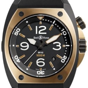 Bell & Ross BR 02-92 Herrklocka BR02-PINKGOLD-CA Svart/Gummi Ø44