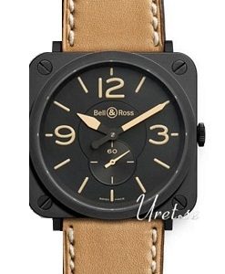 Bell & Ross Damklocka BR S Heritage Aviation Svart/Läder 39x39 mm