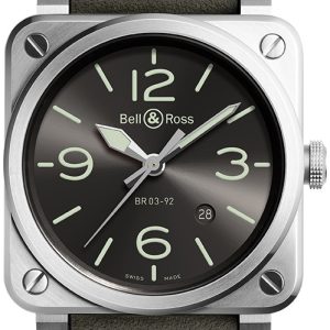 Bell & Ross Herrklocka BR-03-92-GREY-LUM Br 03-92 Svart/Läder