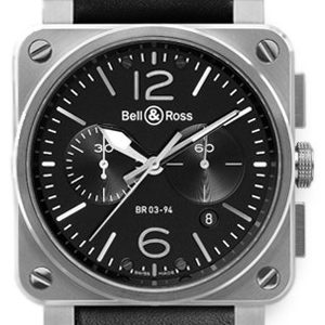 Bell & Ross Herrklocka BR0394-BL-SI-SCA BR 03-94 Svart/Läder