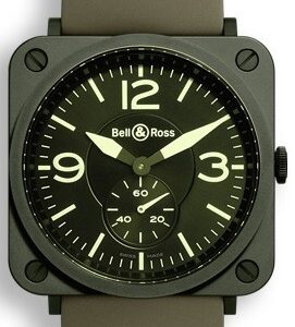 Bell & Ross Herrklocka BRS-CERAM-MIL BR S Quartz Grön/Gummi Ø39