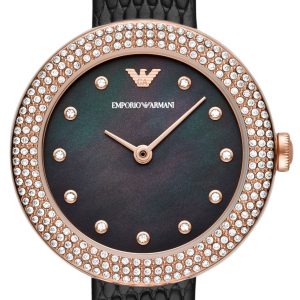 Emporio Armani Damklocka AR11433 Rosa Svart/Läder Ø30 mm