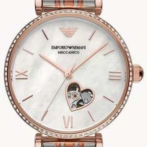 Emporio Armani Damklocka AR60049 Gianni T-bar Vit/Roséguldstonat