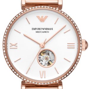 Emporio Armani Damklocka AR60063 Gianni T-Bar Vit/Roséguldstonat