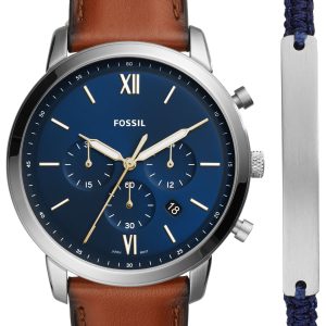 Fossil Herrklocka FS5708SET Neutra Chronograph Blå/Läder Ø44 mm