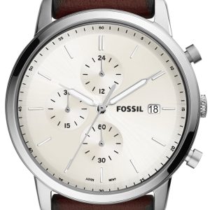 Fossil Herrklocka FS5849 Minimalist Chronograph Silverfärgad/Läder