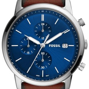 Fossil Herrklocka FS5850 Minimalist Chronograph Blå/Läder Ø42 mm