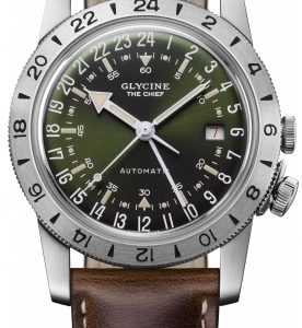 Glycine Herrklocka GL0305 Airman Vintage Grön/Läder Ø40 mm