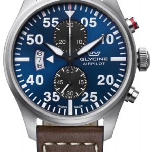 Glycine Herrklocka GL0357 Airpilot Chrono Blå/Läder Ø44 mm