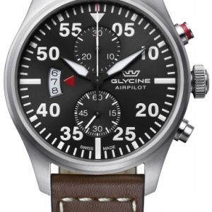 Glycine Herrklocka GL0358 Airpilot Chrono Svart/Läder Ø44 mm