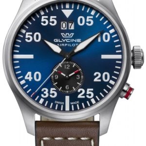 Glycine Herrklocka GL0365 Airpilot Dual Time Blå/Läder Ø44 mm