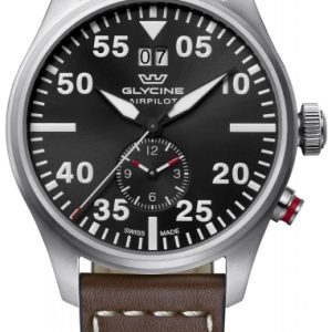 Glycine Herrklocka GL0366 Airpilot Dual Time Svart/Läder Ø44 mm