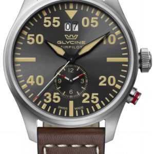 Glycine Herrklocka GL0367 Airpilot Dual Time Svart/Läder Ø44 mm