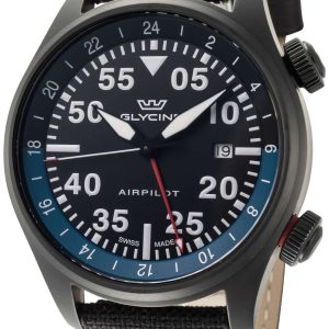 Glycine Herrklocka GL0437 Airpilot Gmt Svart/Läder Ø44 mm