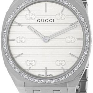 Gucci 25H Damklocka YA163401 Vit/Stål Ø34 mm