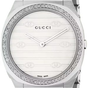 Gucci 25H Damklocka YA163503 Vit/Stål Ø30 mm