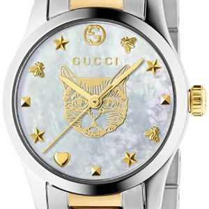 Gucci Damklocka YA1265012 G-Timeless Vit/Gulguldtonat stål Ø27 mm