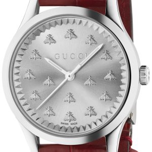 Gucci Damklocka YA1265057 G-Timeless Silverfärgad/Läder Ø32 mm