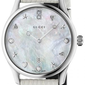 Gucci Damklocka YA126597 G-Timeless Vit/Läder Ø29 mm