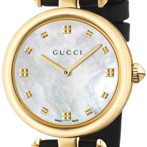 Gucci Damklocka YA141404 Diamantissima Vit/Läder Ø32 mm