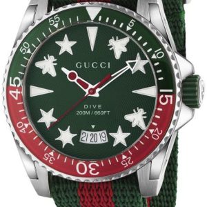 Gucci Herrklocka YA136339 Dive Grön/Textil Ø40 mm