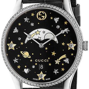 Gucci YA1264103 G-Timeless Svart/Läder Ø36 mm