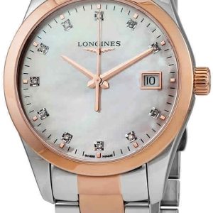 Longines Damklocka L2.386.3.87.7 Conquest Classic Vit/Roséguldstonat