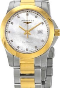 Longines Damklocka L3.376.3.87.7 Conquest Ladies Vit/Gulguldtonat