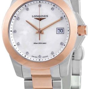 Longines Damklocka L3.377.3.88.7 Conquest Ladies Vit/Roséguldstonat