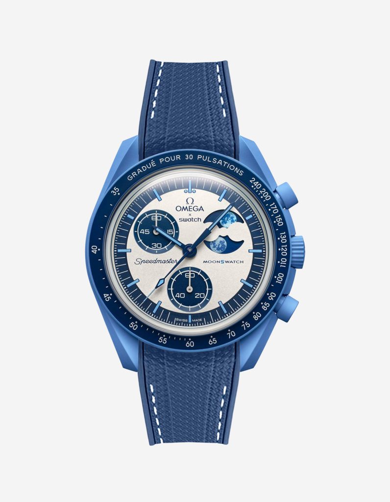 moonswatch mission to the super blue moonphase - marinebluestrap whitestitching